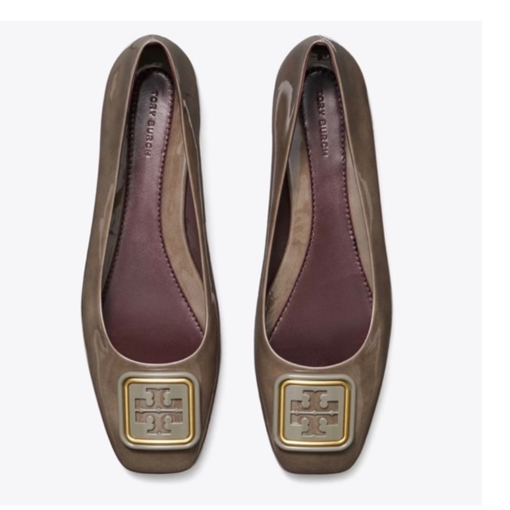 Tory Burch Georgia Square Toe Leather Ballet Flats Smoke Gray Size 7.5 /Dust bag
